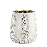 TREND FOR HOME Blumenvase 17 cm Vase Glas Vase Weiß Glasvase für Blumen Glasblumenvase Tischvase Deko Gold Kerzenständer Dekorative Vase | 2310 ml | Ø 11.9 cm | Zinnia Crackle | Weiß/Gold