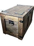 weeco Holztruhe Schatztruhe Aufbewahrungsbox mit vier Räder. Holzkiste Truhe Couchtisch Beistelltisch Vintage Shabby chic klappbarem Deckel und Stauraum. Holzmobel