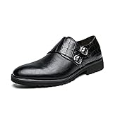 Formale Herren-Schuhe for Hineinschlüpfen mit Patchwork-Krokodilmuster, runde, brünierte Zehenpartie, PU-Leder, Blockabsatz, rutschfeste Gummisohle, rutschfest, rutschfest ( Color : Schwarz , Size : 3