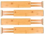 Lawei 4 Stück Bambus Schubladentrenner Verstellbar Schubladenorganizer für Küchenutensilien, Büro, Schrank, Babyschublade(32-43cm)