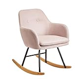FineBuy Schaukelstuhl Rosa 71x76x70cm Design Relaxsessel Malmo-Stoff/Holz | Schwingsessel mit Gestell | Polster Relaxstuhl Schaukelsessel | Moderner Schwingstuhl Sessel