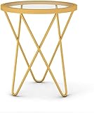 Beistelltische, moderner goldfarbener dekorativer Tisch, Haarnadel-Tischbeine/Glastisch, Schlafzimmer, Wohnzimmer, Sofatisch, runder Tisch, 50 x 50 x 60 cm (Größe: 50 x 50 x 60 cm, Farbe: Gold)