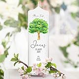 Wandtattoo Loft Taufkerze Junge oder Mädchen Lebensbaum Baum Blüten - Kerze zur Taufe, Geburt Kommunion weiß 25 x 7 cm mit Name, Datum, ggf. Taufspruch / / Taufkerze 25 x 7 cm (eigener Taufspruch)