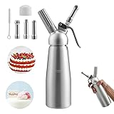 Jopassy 0,5 L Sahnespender Aluminium Sahnesyphon, Mit 3 Edelstahl Deko-Düsen und Reinigungbürste für die Zubereitung von Schlagsahne, Creme, Mousse(N2O Sahnekapseln Nicht Enthalten)