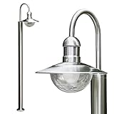 HOFSTEIN Außenleuchte Elima, Stehleuchte aus Edelstahl in modernem Design, mit Lampenschirmen aus Glas, 1-armige Wegeleuchte 140 cm, Gartenlampe mit E27-Fassung, IP44, ohne Leuchtmittel