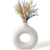 Keramik Vase Weiße, Donut Vase Für Pampasgras, Matte Blumenvase Runde Modern Boho Trockenblume Deko Für Home Wohnzimmer Büro Dekoration L
