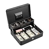 HEOMU Geldkassette aus Metall, abschließbar, Geldkassette und Geldscheine Sicherheitsbox große Geldkassette mit Schloss - Neue Metall-Spardose 100% sicher, 30 cm x 24 cm x 9 cm, Schwarz