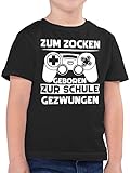 Kinder T-Shirt Jungen - Trend Kinderkleidung und Co - Zum zocken geboren Schule gezwungen - 164 (14/15 Jahre) - Schwarz - Game Shirt Gamer t-Shirts Gaming Shirts geming Tshirt jugendzimmer - F130K