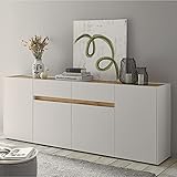 Lomadox Sideboard Wohnzimmer in weiß mit Absetzungen in Wotan Eiche Nb, B/H/T: ca. 220/87/40 cm