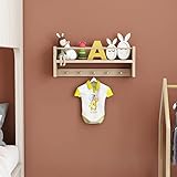 [en.casa] Wandgarderobe Sundeved Kleiderhaken Kindergarderobe mit 5 Haken und Ablage fürs Spielzeug Kinder/Babyzimmer aus Echtholz natur