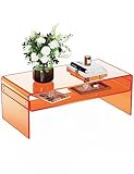 solaround Acryl-Couchtisch für Wohnzimmer, transparent, rechteckig, Lucite-Tisch mit offenem Ablageregal (1, orange, groß)