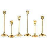 Romadedi kerzenständer Metall Gold 6er Set - Dekorativer Vintage Kerzenhalter in Unterschiedlicher Größe Kerzen Ständer für Stabkerze Spitzkerzen Hochzeit Party Weihnachten Tischdeko 15/19/24cm