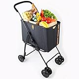 MY DUQUE - Mila – Moderner Einkaufswagen bis zu 15 kg, einfach Faltbarer Einkaufstrolley mit Bremse, Soft Touch Griffe, robuster Stoff, Zeitloses Design auf 360° schwenkbaren Doppelrädern