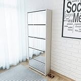 Hommdiy Schuhschrank mit Spiegel,Spiegelschuhschrank mit 5 Fächern Spiegel Weiß Ultradünner Schuhschrank, platzsparend 63×17×169,5 cm