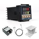 REX-C100 Digital Temperaturregler, PID Regler Thermostat mit K E J PT100 Sensoreingangsrelais, 0-1300 ℃ Thermostat Kontrolle mit SSR Ausgang Kühlkörper, Temperaturwächter Heizung Thermometer