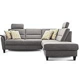 Cavadore Schlafsofa Palera mit Federkern / L-Form Sofa mit Bettfunktion / 236 x 89 x 212 / Büffellederoptik Hellgrau