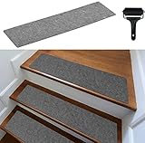 cocofy Treppenstufen Matten modern 5er Set, 75x20 cm groß Filz selbstklebend | Stufenmatten innen 5 Stück Teppich Treppenstufen Treppenteppich selbstklebend Treppen Teppichstufen Stufenteppich, grau