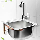 Kommerzielles Restaurant-Spülbecken zur Wandmontage aus Edelstahl, Einzelbecken-Küchenspülbecken mit Abtropffläche und Wasserhahn, Mehrzweck-Waschbecken für Garage, Restaurant, Waschküche im Freien (
