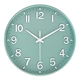 HZDHCLH 30cm Lautlos Wanduhr Schleichende Sekunde mit Arabisch Ziffer ohne Ticken für Dekoration Wohnzimmer, Küche, Büro, Schlafzimmer（Grün und Weiß）