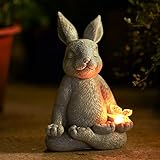 Yeomoo Meditation Yoga Kaninchen Figuren Gartendeko für draußen – Solar Gartenfiguren für außen mit Schmetterling Geschenke für Frauen Mama Freundin Geburtstag Hase Figur für Balkon Zmmer Deko