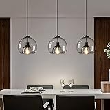 Sphärische Glas Pendelleuchte Esszimmer Hängelampe Esstisch Kronleuchter Konkav Design schwarz-Transparent Glas Esstischlampe, LED Hängeleuchte 3-flammige , Wohnzimmerlampe hängend mit E27 Fassung