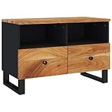 Retro-Stil TV-Schrank, TV-Regal, Lowboard, Fernsehtisch mit 2 Fächer und 2 Schubladen, Fernsehschrank für Wohnzimmer & Unterhaltungsraum, 70x33x46 cm Massivholz Akazie