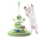 tacery Turntable Ball Katzenspielzeug,360 ° drehbare Katzenspielzeug-Kugelbahn - 4-stufige Katzenroller-Kugelbahn mit Katzenminze und drehender Windmühle, Katzenfeder-Stick-Spielzeug für Kätzchen