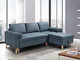 Vente-unique Ecksofa mit Schlaffunktion & Bettkasten + Sessel - Stoff - Blaugrün - KORI