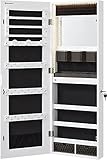 SONGMICS Schmuckschrank mit LED-Beleuchtung, Spiegelschrank, Schmuck-Organizer, Wandschrank mit Ganzkörperspiegel, 2 Schubladen, eingebauter Make-up-Spiegel, verschließbar, weiß JJC013W01