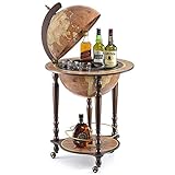 Zoffoli Globus Bar Da Vinci Rust 40 cm Weltkugel Hausbar mit Lenkrollen - Barschrank Getränkefach aus Nussbaumholz für Whiskey und Getränke
