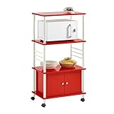 SoBuy FRG12-R Küchenwagen mit 3 Ablagen und 2 Türen Mikrowellenschrank Küchenschrank Rollschrank rot BHT ca: 60x114x40cm