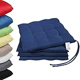 NatureMark 4er Pack Stuhlkissen mit Bändern Gr. 40x40 cm Sitzkissen gefüllt, Navy blau