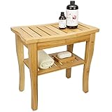 SMIBUY Bambus-Duschbank, 2-stufiger Holz-Spa-Badewannen-Organizer, Hocker, Badezimmerstuhl und Sitz mit Ablagefläche für drinnen und draußen (natürlich)