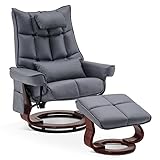 M MCombo Relaxsessel mit Hocker, Drehbare Fernsehsessel mit Liegefunktion, Moderner TV-Sessel Stuhl für Wohnzimmer, mit Kissen & Seitentasche, Mikrofaser in Lederoptik, 9076 (Blaugrau)