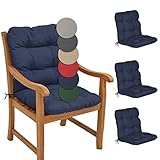 Beautissu 4er Set Niedriglehner Auflagen Set Flair NL Stuhlauflage 100x50x8cm Sitzkissen Niederlehner Gartenstühle Sitzauflagen Stuhlkissen Dunkelblau