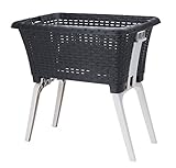 Wäschekorb mit klappbaren Füßen 60 x 40 cm - schwarz - Stand Wäschebox mit Beinen auf Knopfdruck ausgeklappt - Wäsche Sammler Box Korb stehend und recycelbar