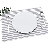 FILU Tischset 4 Stück Grau/Weiß gestreift (Farbe und Design wählbar) 33 x 45 cm - hochwertig gefertigte Platzsets aus 100% Baumwolle im skandinavischen Landhaus-Stil