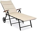 Liegestuhl, zusammenklappbar, Rattan-Sonnenliege mit Rädern, 7-Fach Verstellbarer Outdoor-Liegestuhl aus Korbgeflecht mit Aluminiumrahmen