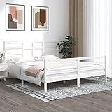 ZEYUAN Massivholzbett, Bettrahmen, Bett, Badezimmer Möbel, Holz Bett, Weiß 180x200 cm 6FT Super King