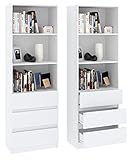 Framire B-3 Büro Bücherregal in Weiß, 3 Regale, 2 Schubladen, Bücherregal für Wohnzimmer, Schlafzimmer, Studio, Büro 180 x 60 x 33 cm