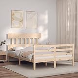 CIADAZ Massivholzbett mit Kopfteil 4FT Small Double, Bettrahmen, Bettgestell, Betten, Bed Frame, Schlafzimmerbett, Gästebett, Massivholzbett 3195126