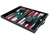 Engelhart - Luxus Backgammon 38 cm - hochwertige Materialien - Kunstleder, spezielle Filzeinlage - Perlmuttwürfel und Token + 2 Bechern - Profi- und Freizeit (grün/rot/weiß)