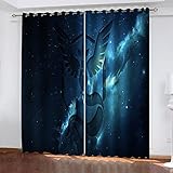 Hundnsney 3D Blauer Sternendruck Muster Vorhang Blickdicht Ösen 2Er Set Modern Thermogardine Für Wohnzimmer Schlafzimmer, Verdunklungsvorhänge Kinderzimmer Fensterdekoration 240X270cm (HxB)