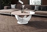 Design Couchtisch HRC-111 Hochglanz Wohnzimmertisch Highgloss Rund Tisch ?100 cm x 40 cm, Farbe:Cappuccino Hochglanz - Weiß Hochglanz