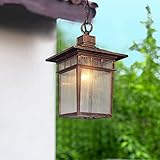 HWSY E27 Outdoor Wasserdichte Aluminium Glas Hängelaterne Außen Amerikanische Klassische Antike Rustikale Anhänger Deckenleuchte Garten Innenhof Kronleuchter Beleuchtung Höhenverstellbares Nachtlicht