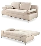 Modernes Cord Funktionssofa mit Gästebett und Bettkasten, Schlafsofa 202 cm breit, Liegefläche 144x198 cm, Schlaf-Couch mit Federkern im Sitz und Rücken, Cordstoff-Bezug in Beige Creme | 15203