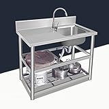 WIQUYBML Freistehende Küche, Küche, Haushalt, kleine Spüle mit Wasserhahn, beweglich, Edelstahl, Single-Küche, Haushalt, kleine Spüle, für den Außenbereich, drinnen, Garage, Restaurant, Wäsche, 3-lag