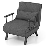 RELAX4LIFE Schlafsessel 4 in 1, Schlafsofa mit Bettfunktion, Klappsessel mit 6 stufig Verstellbarer Rückenlehne&Abnehmbarem Kissen&Armlehnen, bis 150kg belastbar, Gästebett für Wohnzimmer (Dunkelgrau)