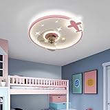 GWYAJTU Flugzeug Deckenventilator Mit Beleuchtung Und Fernbedienung Leise DC Motor Ventilator Lampe Reversibel 6 Gang LED Dimmbar Ventilator Mit Licht Für Kinderzimmer-Pink