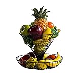 OQHAIR Obstkorbschale, kreativer Obstkorb, doppelschichtige Obstschalen, Zuhause, Wohnzimmer, Couchtisch, Obstteller, dekorativ für Tischtablett (Farbe: Bianco) (Schwarz b)